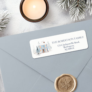 Dusty Blue Christmas House  Return Address Label