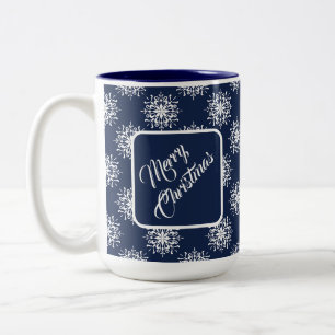 Dusty Blue Christmas Snowflake Cheer Two-Tone Coffee Mug