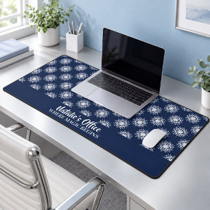 Dusty Blue Christmas Snowflake Monogram Desk Mat