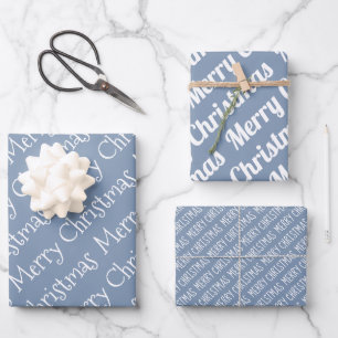 Dusty blue Christmas typography modern holiday Wrapping Paper Sheet