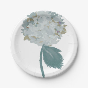 Dusty Blue Chrysanthemum Paper Plate