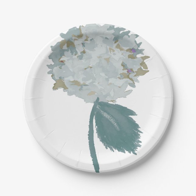 Dusty Blue Chrysanthemum Paper Plate (Front)