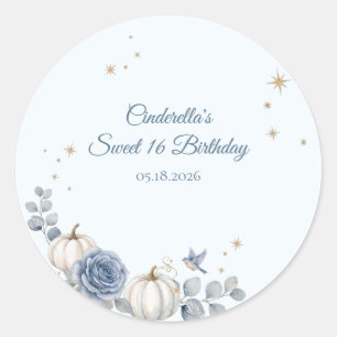 Dusty Blue Cinderella Sweet 16 Fairytale Classic Round Sticker