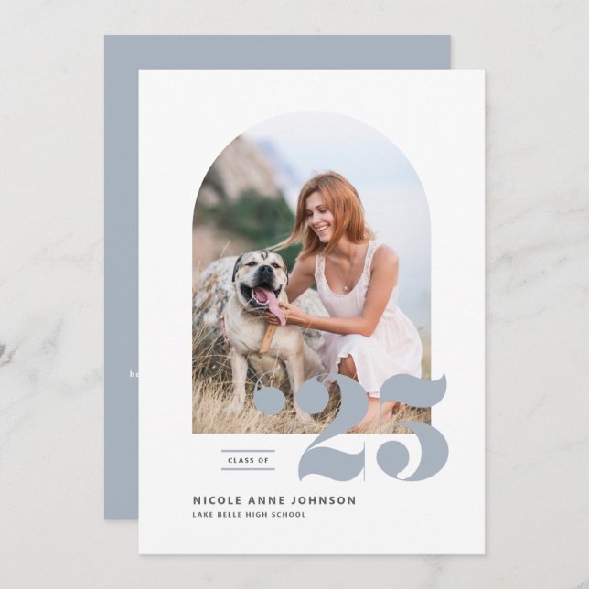 Dusty Blue Class of 2025 Arch Photo Graduation Announcement (Front/Back)