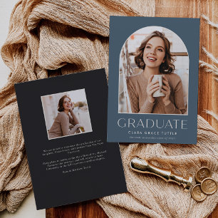 Dusty Blue Classic Arch Photo Graduation Announc Announcement