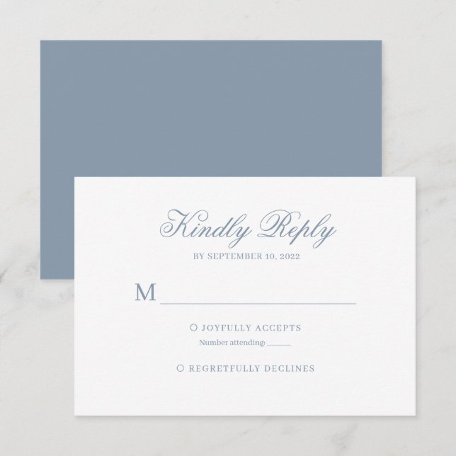 Dusty Blue Classic Calligraphy Script Wedding Rsvp Card (Front/Back)