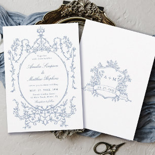 Dusty Blue Classic Floral Frame Wedding Invitation