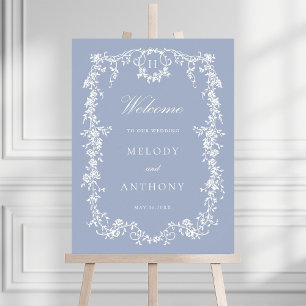 Dusty Blue Classic Floral Wedding Welcome Sign