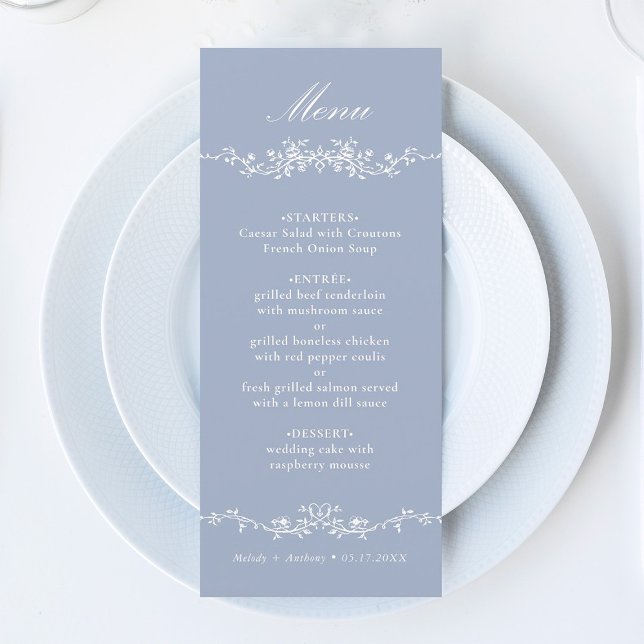 Dusty Blue Classic French Floral Border Menu (Creator Uploaded)