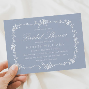 Dusty Blue Classic French Floral Bridal Shower Invitation