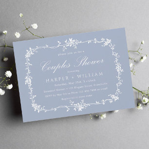 Dusty Blue Classic French Floral Couples Shower Invitation