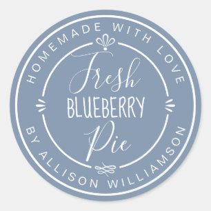 Dusty Blue Classic Homemade Blueberry Pie Round Sticker