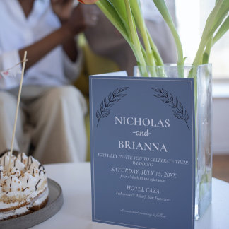 Dusty Blue Classic Minimalist Modern Boho Wedding Invitation