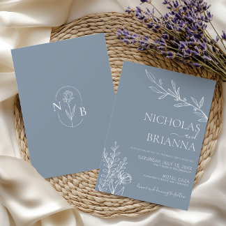 Dusty Blue Classic Minimalist Modern Boho Wedding Invitation