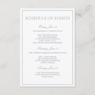 Dusty Blue Classic Script Schedule of Events Enclosure Card