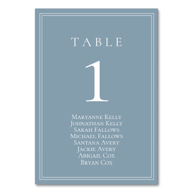 Dusty Blue Classic Table Number with Seating Chart (Front)