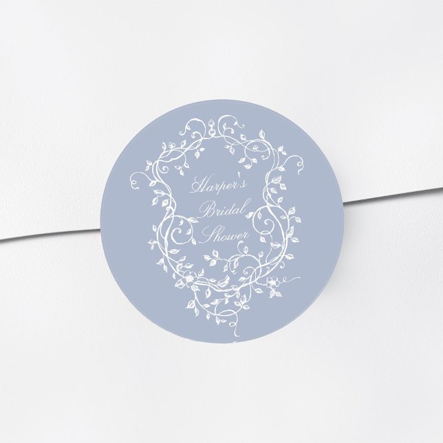 Dusty Blue Classy French Victorian Bridal Shower Classic Round Sticker (Creator Uploaded)