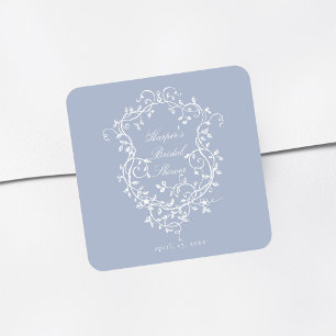 Dusty Blue Classy French Victorian Bridal Shower Square Sticker