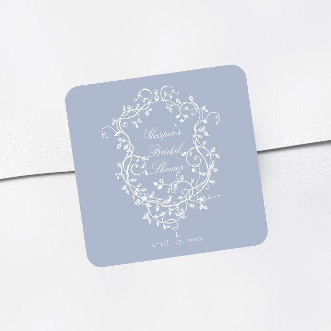 Dusty Blue Classy French Victorian Bridal Shower Square Sticker (Creator Uploaded)
