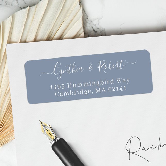 Dusty Blue Classy Script Wedding Return Address Label (Creator Uploaded)