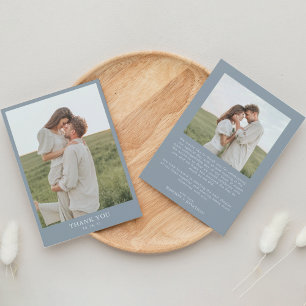 Dusty Blue Classy Simple 2 Photo Wedding Thank You Card
