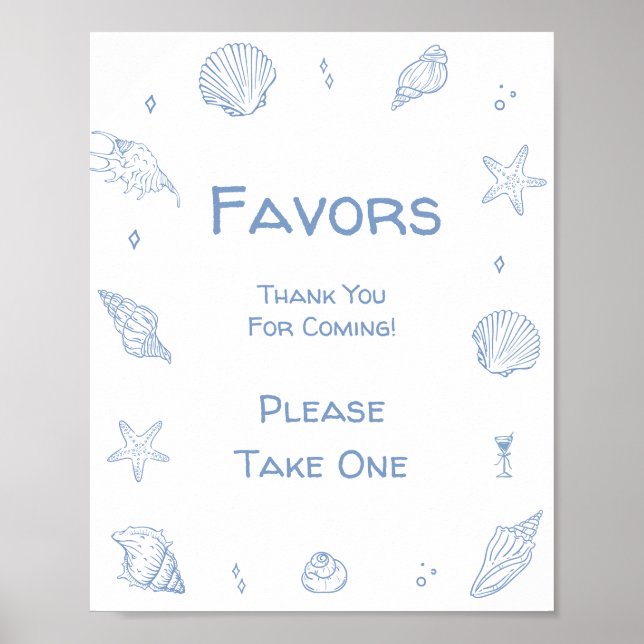 Dusty Blue Coastal Beach Baby Shower Favour  Poster (Front)