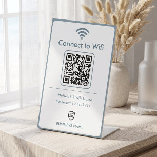 Dusty Blue Coastal Modern Business Wifi Password Pedestal Sign