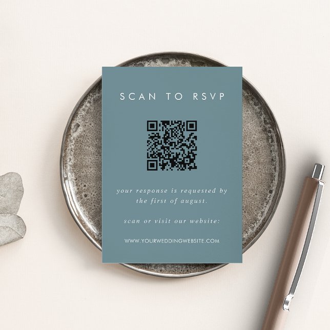 Dusty Blue Coastal RSVP Card with QR Code (Creator Uploaded)
