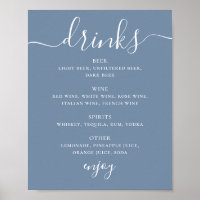 Dusty Blue Coastal Wedding Drinks | Bar Menu Sign