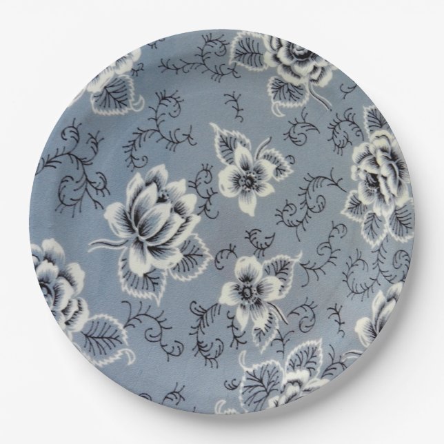 Dusty Blue Colonial Floral Pattern | Plate (Front)