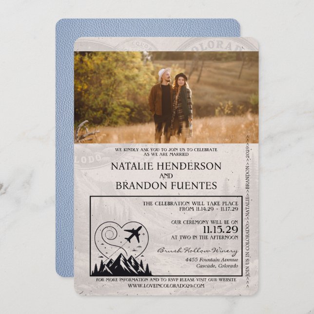Dusty Blue Colorado Passport Wedding Invitation (Front/Back)