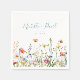 Dusty Blue Colorful Rustic Wildflower Wedding Napkin