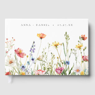 Dusty Blue Colourful Rustic Wildflower Wedding Guest Book