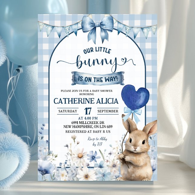 Dusty Blue Coquette Little Bunny Baby Shower Invitation (Creator Uploaded)