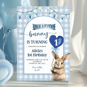 Dusty Blue Coquette Little Bunny Floral Birthday Invitation