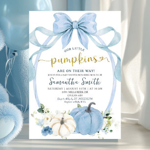 Dusty Blue Coquette Pumpkin Twins Baby Shower Invitation