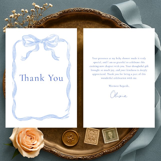 Dusty Blue Coquette Ribbon Baby Shower Thank You Card (Creator Uploaded)