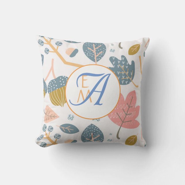Dusty Blue Coral Abstract Nature Monogrammed Decor Cushion (Front)