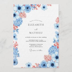Dusty Blue Coral Bloom Wedding Invitation