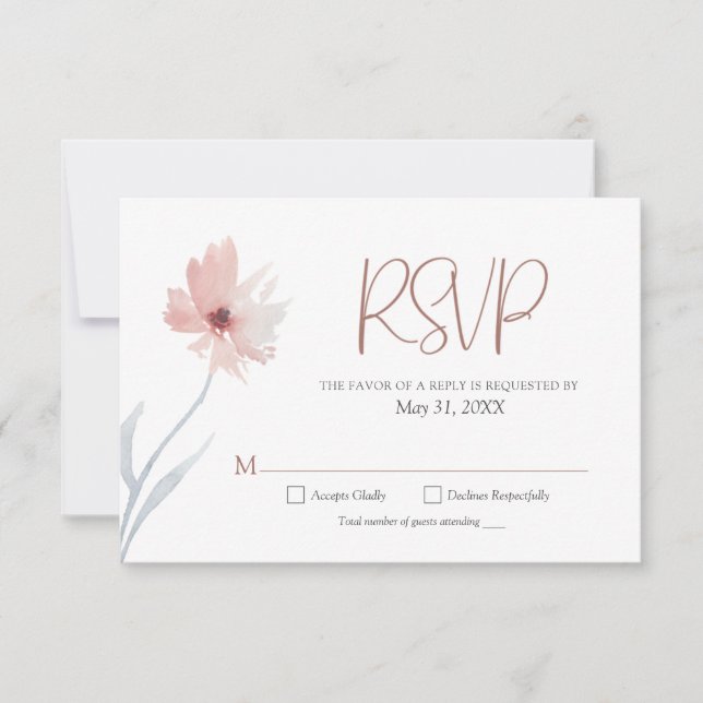 Dusty Blue Coral Blush Copper Floral Geometric RSVP Card (Front)