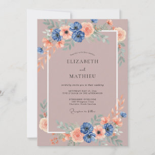 Dusty Blue Coral Floral Flourish Wedding Invitation