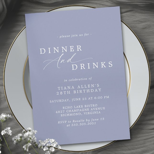 Dusty Blue Cornflower Airy Formal Birthday Dinner Invitation (Creator Uploaded)