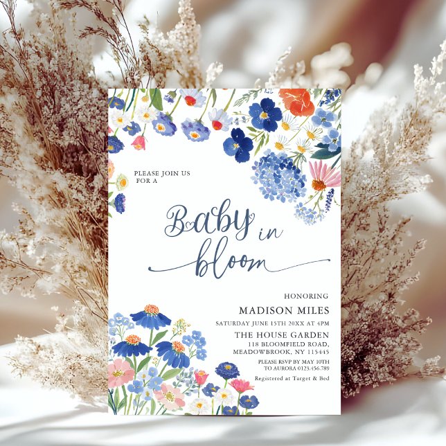 Dusty Blue Cornflower Meadow Baby in Bloom Shower Invitation (Creator Uploaded)