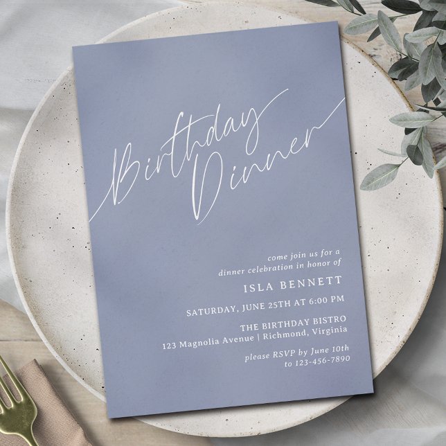 Dusty Blue Cornflower Simple Airy Birthday Dinner Invitation (Creator Uploaded)