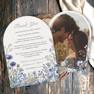Dusty Blue Cornflower Wildflower Arch Wedding Invitation