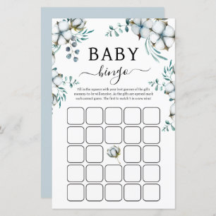 Dusty Blue cotton flowers Baby Shower Bingo Game