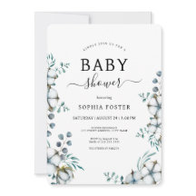 Dusty Blue cotton flowers botanical Baby Shower
