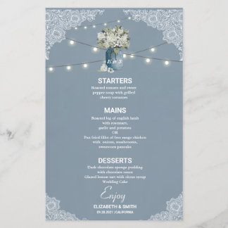 Dusty Blue Country Combined White Lace Wedding