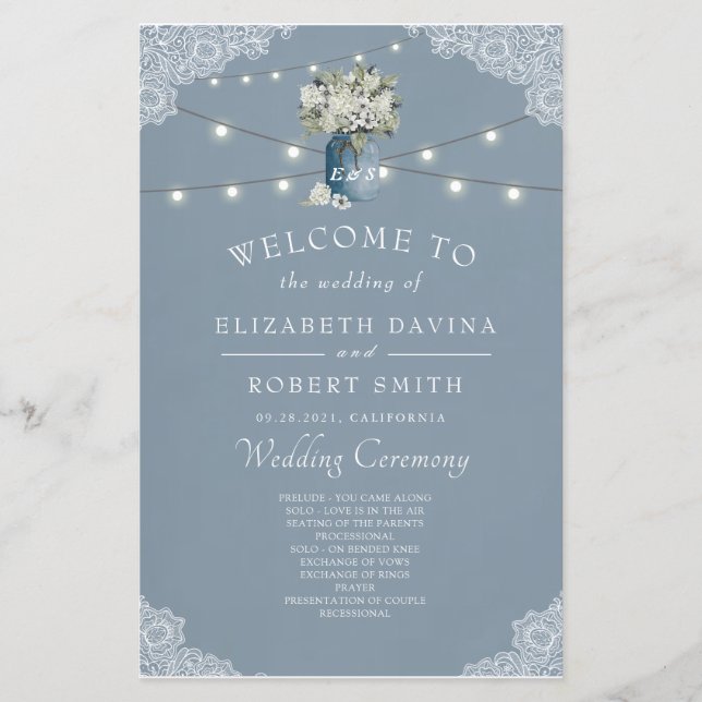 Dusty Blue Country Combined White Lace Wedding  (Front)