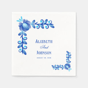 Dusty Blue Country Rustic Roses Wedding Napkins